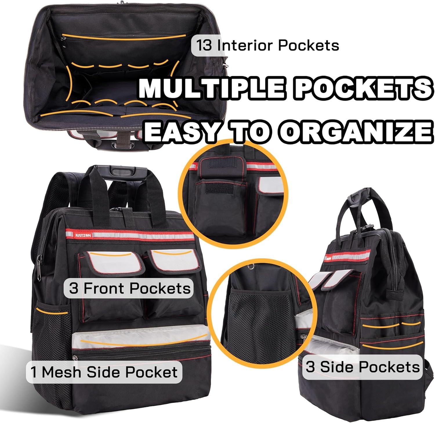 Backpack Tool Bag with Padded Back Support Heavy Duty Tool Kit Carrier