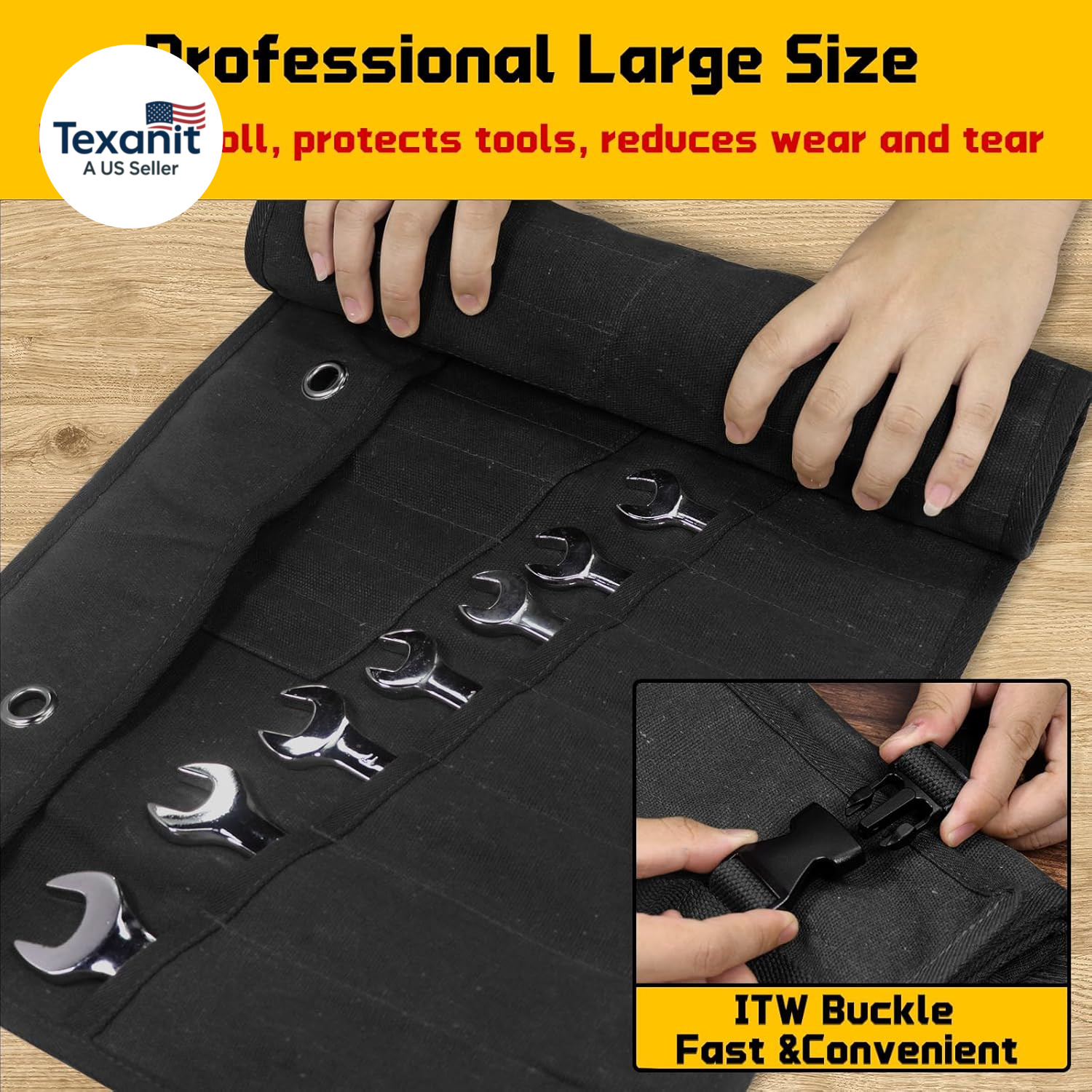 Wrench Roll 32 Pockets, Heavy-Duty 16 Oz. Waxed Canvas Wrench Roll up Bag Holds