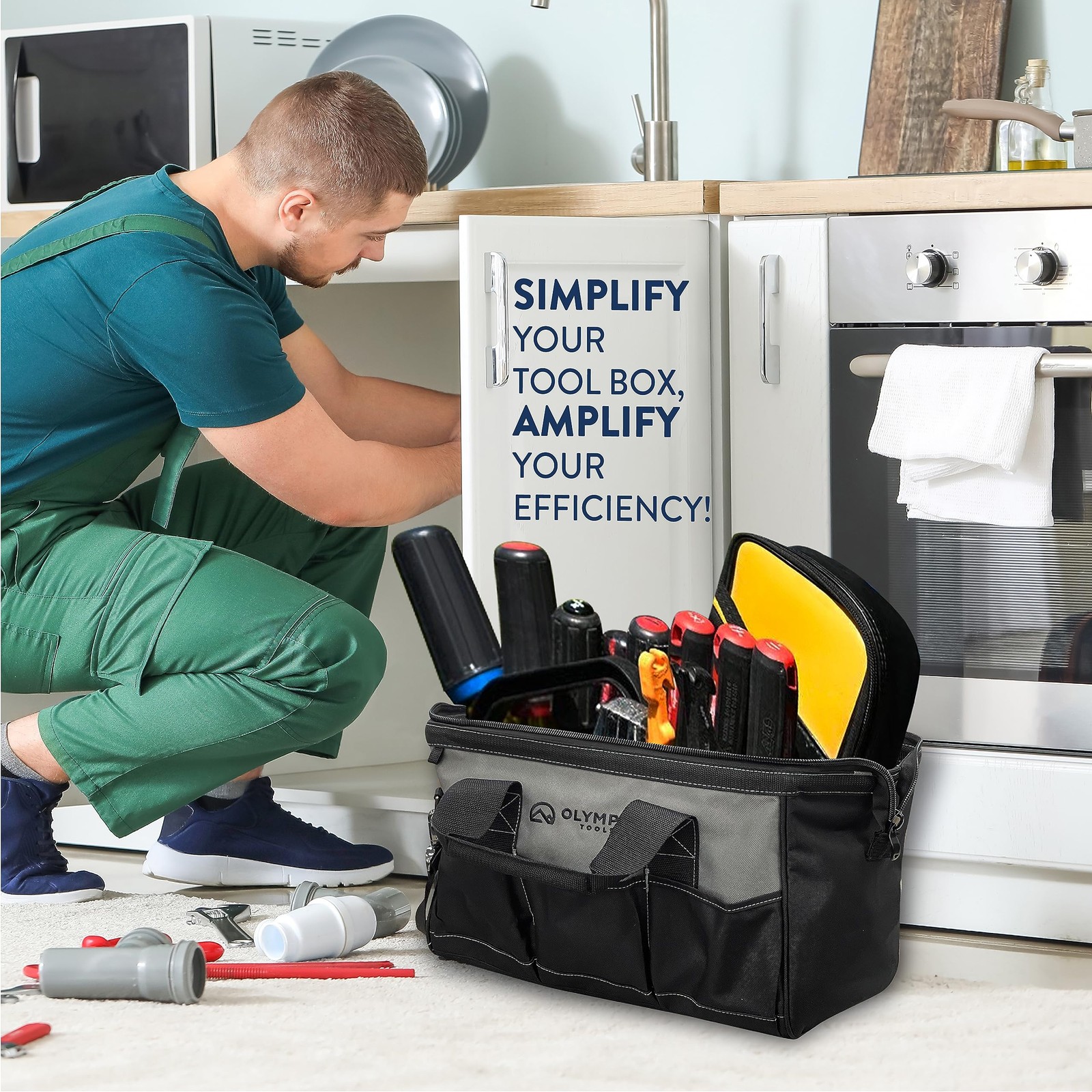 Bag 15 Inch Heavy Duty Tools Bag With 8 Pockets Adjustable Shouder Straps And 60