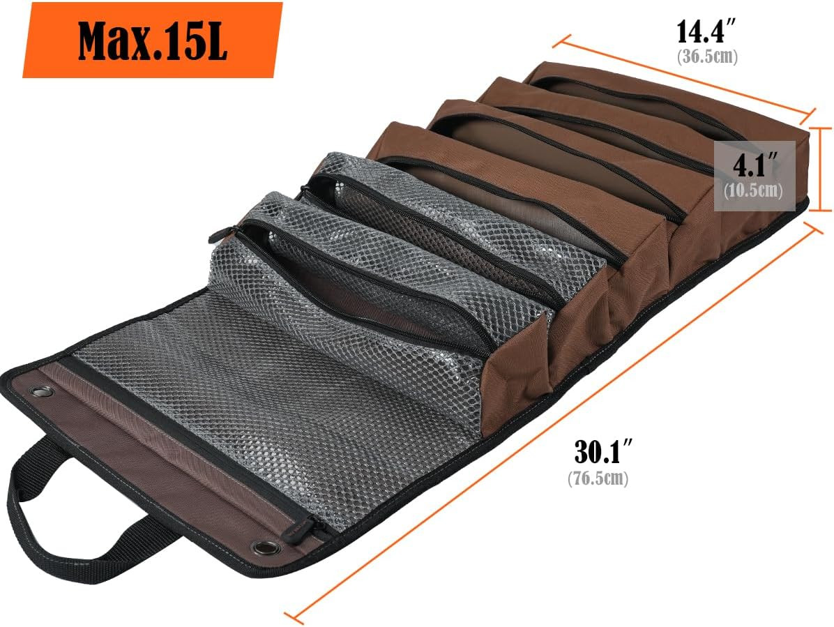 WELKINLAND Heavy-Duty Waxed Canvas Tool Roll, 7-Pockets Tool Wrap Roll, 15L Tool
