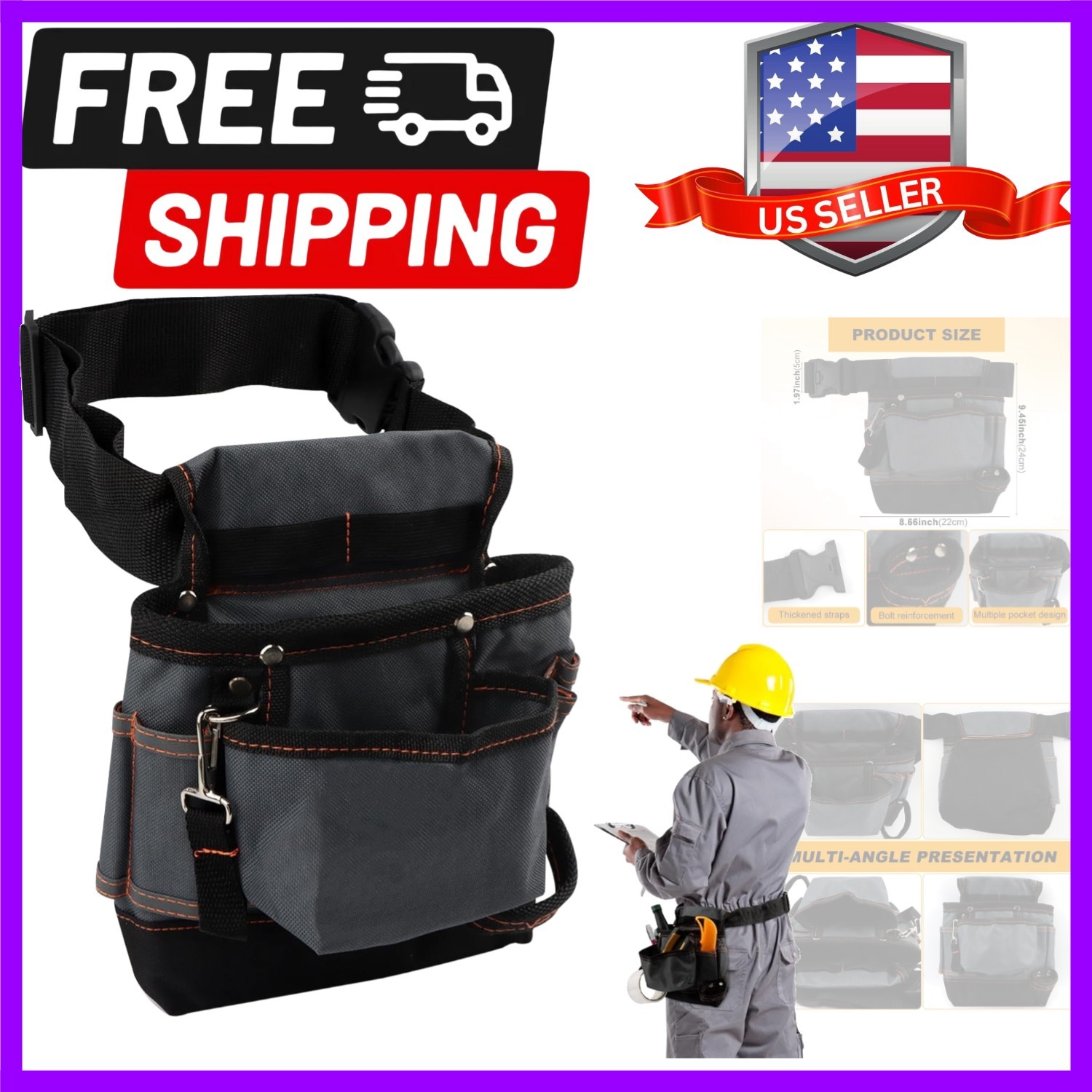 Electrician Tool Pouch with 32-46inch Adjustable Tool-Belt Pouches,8-Pocket T…