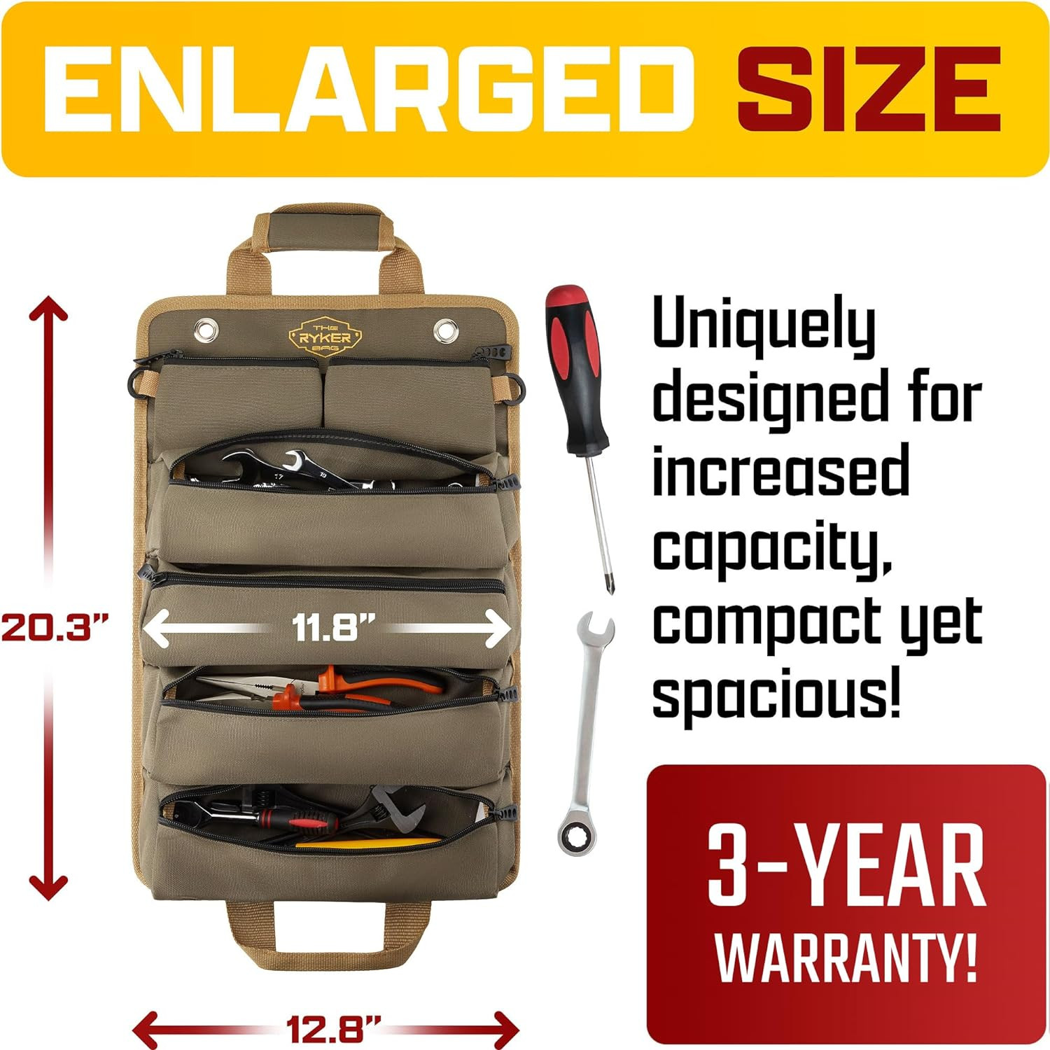 The Ryker Roll up Tool Bag Organizer Gifts for Dad. Heavy Duty Motorcycle Tool R