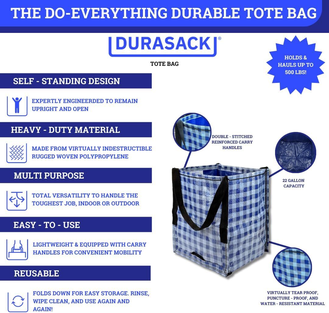 DURASACK Heavy Duty Storage Tote Bag Pack of 4, Gingham Multicolored