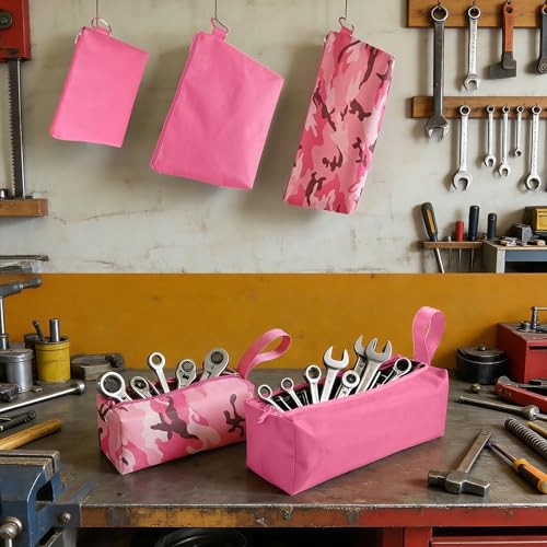 Pink Tool Pouch Zipper Bags – Large Multi-Size Organizer – 6 Pack