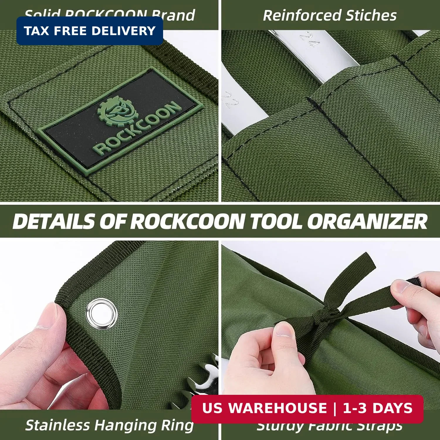 ROCKCOON 16-Pocket Wrench Roll Organizer – Waterproof Oxford Tool Bag