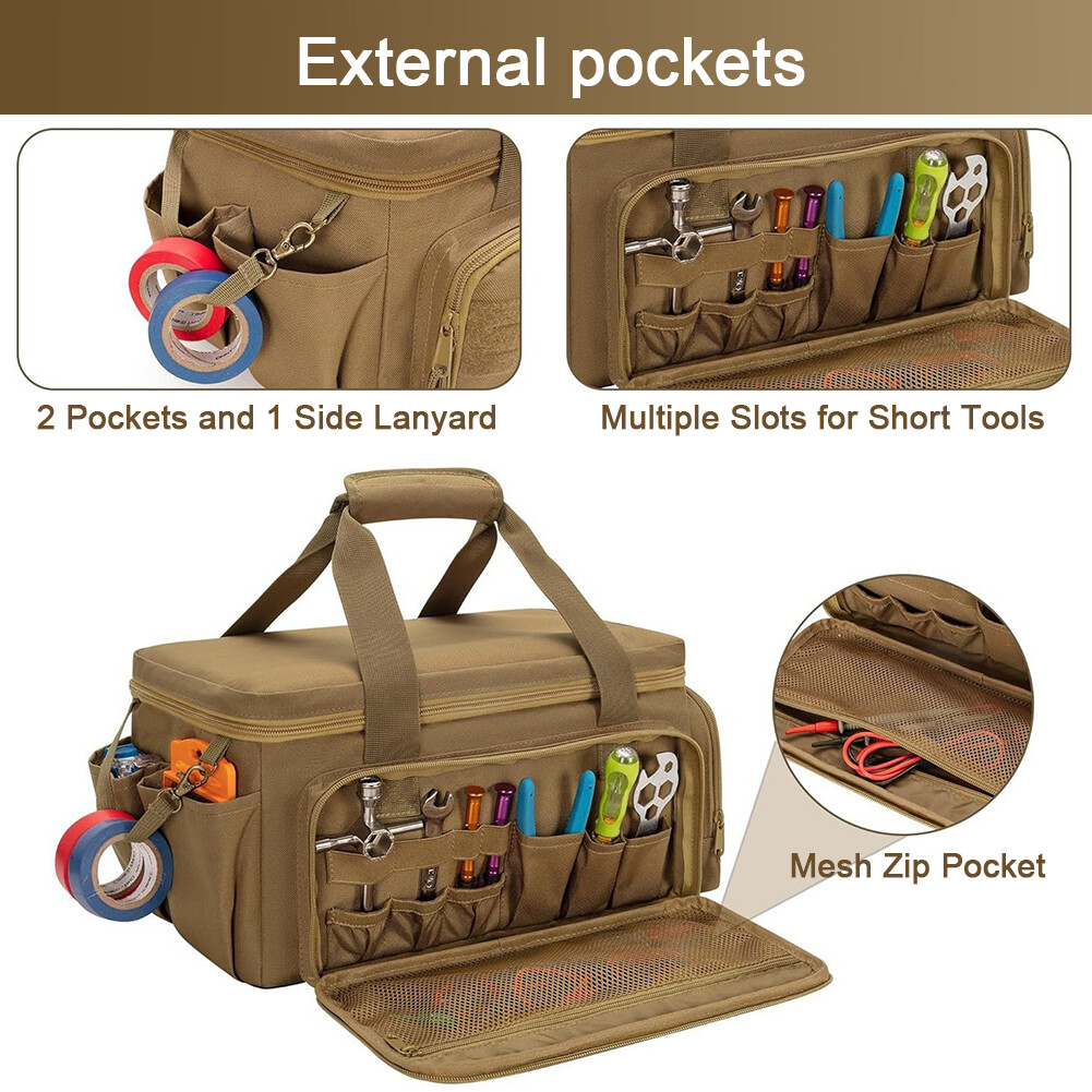 14 Inch Heavy Duty Tool Bag with 5 Pockets Tool Tote Bag for Multi-Purpose Work