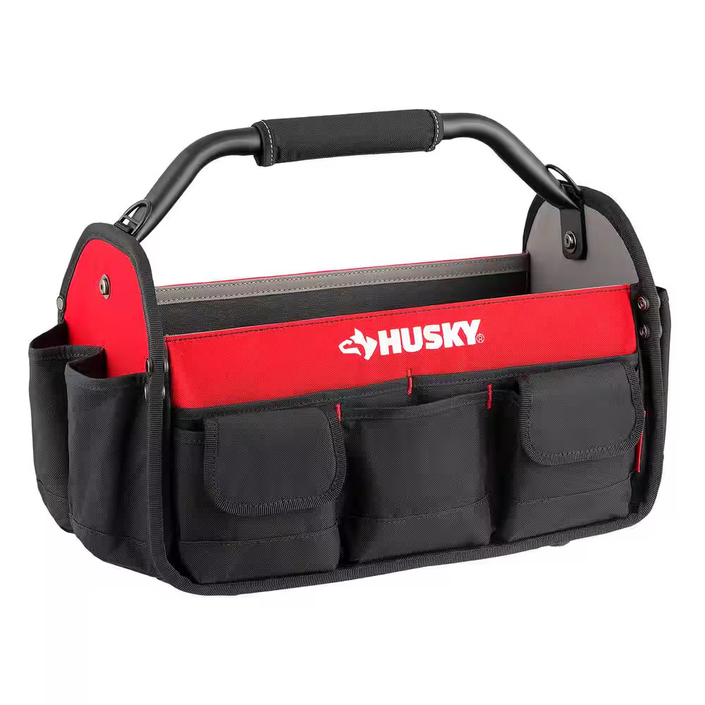 Husky 17 in Open Top Tool Bag 18 Pocket Water Resistant Tote w/ Rotating Handle