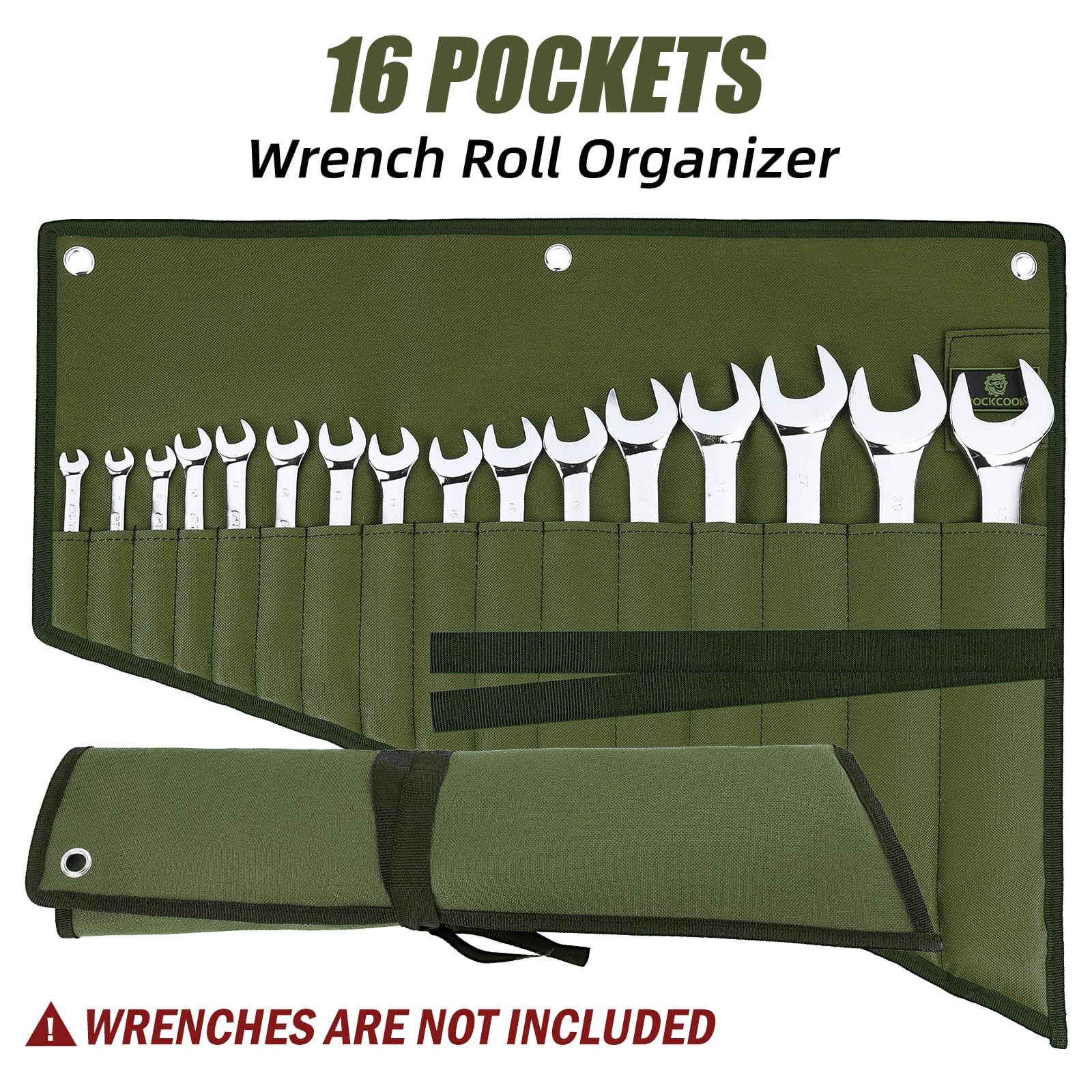 Wrench Roll Organizer 16 Pockets, Wrench Pouch Roll Up with Water Proof Oxford