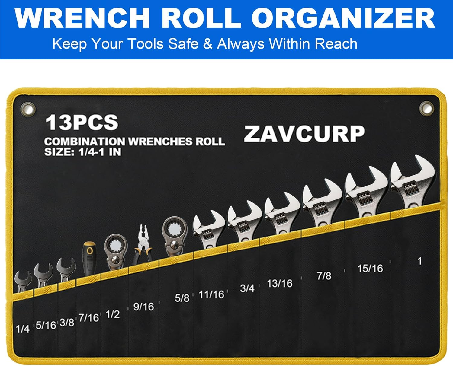 2PCS Wrench Roll up Pouch, Wrench Organizer Roll Up, Tool Roll up Bag, Heavy Dut