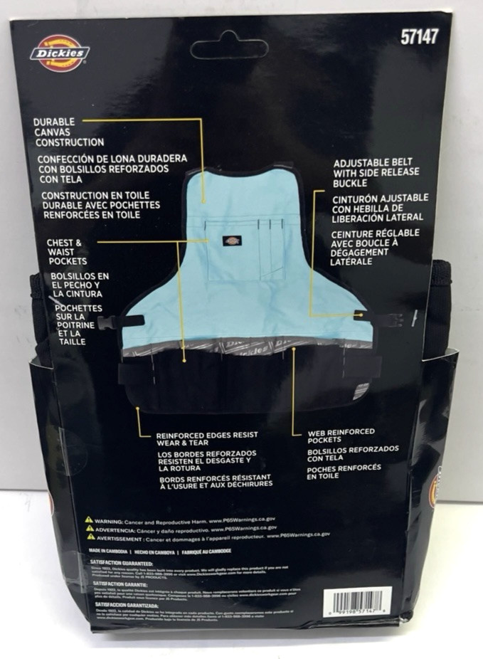 Womens Canvas Bib Apron 16 Pocket with Quick Release Buckle Teal Dickies 57147