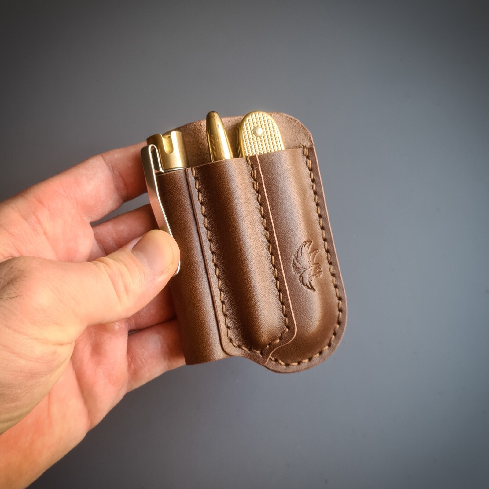 Handmade Leather Edc Pocket Organizer, Flashlight and SAK Leather Sheath