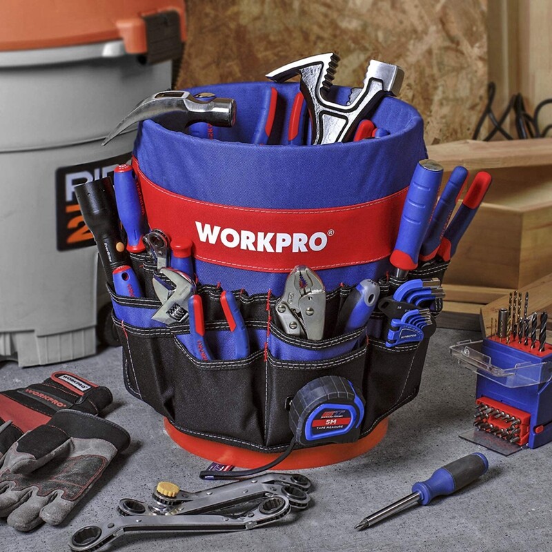WORKPRO Bucket Tool Organizer51Pockets Fitsto3.5-5Gallon Bucket (Tools Excluded)