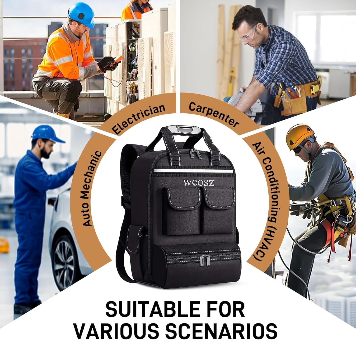 Tool Backpack for Men 18 Inch Heavy Duty Waterproof Multiple Pockets Tool Bag Or