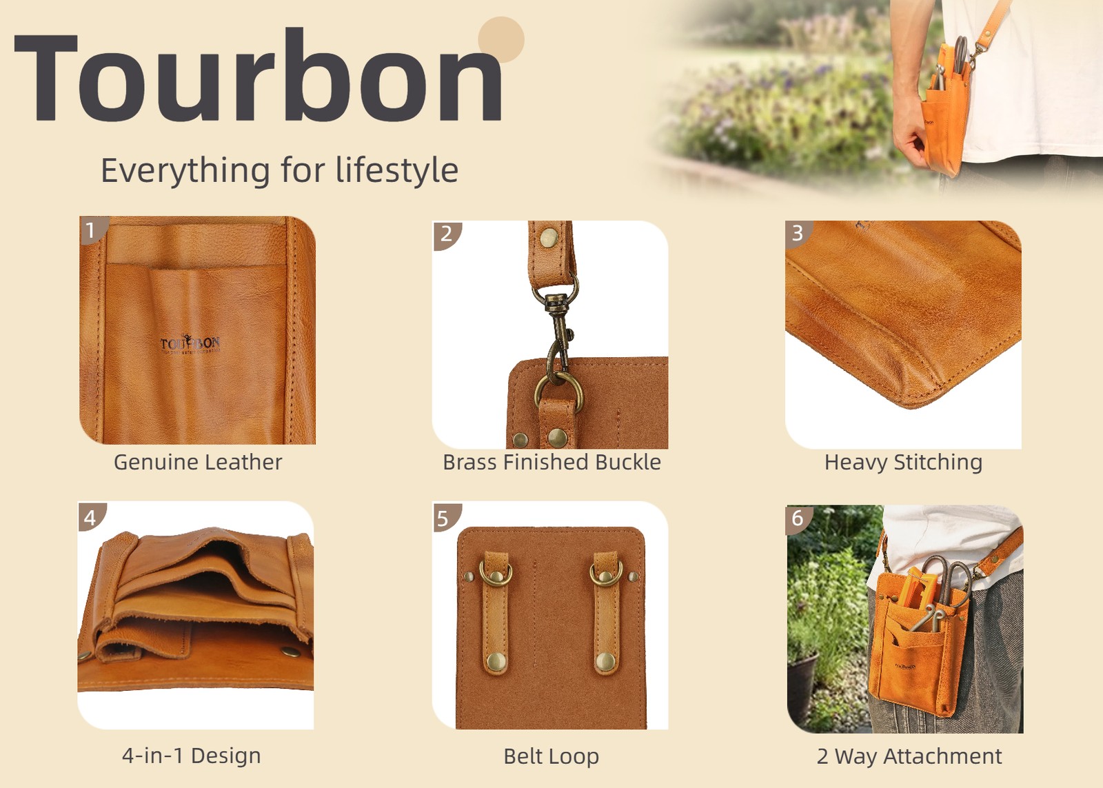 TOURBON Leather Garden Belt Tools Utility Pouch Florists Crossbody Bag for Girls