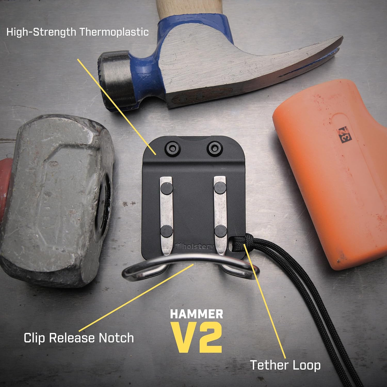 Hammermaster | Hammer Holder Loop – Clip-On Tool Belt Holster Holds Hammers, Hat