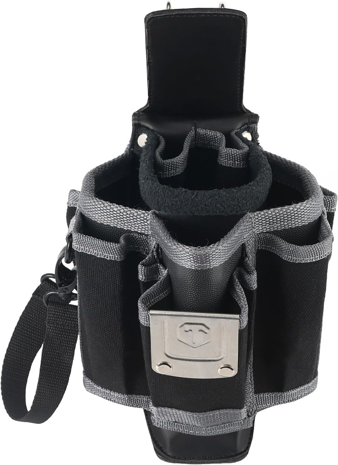 Heavy Duty Leather Tool Pouch with 11 Pockets & Belt Clip for Electricians