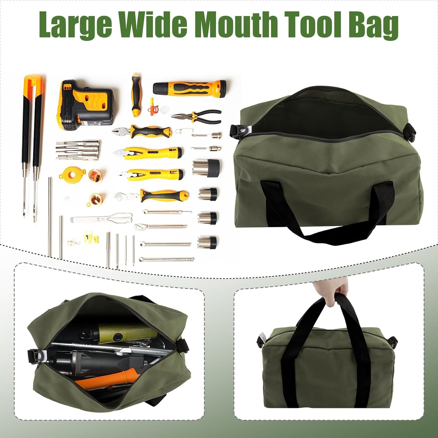 Durable 14-Inch Canvas Tool Organizer – Perfect for Home & Travel, Army Green