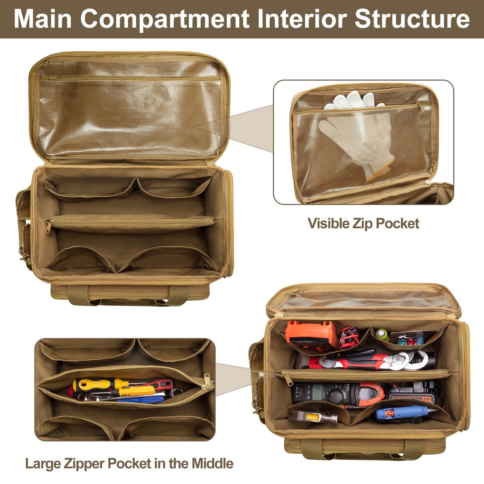 14-Inch Tool Bag with Anti-friction Bottom, Hand Tool Storage Organizer for M…