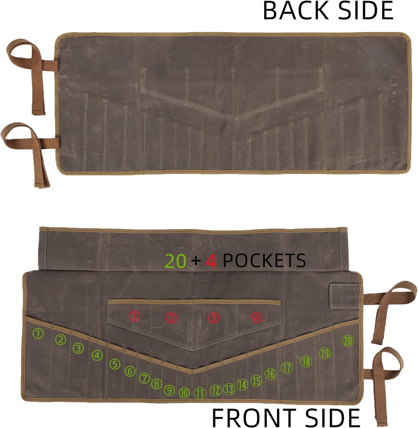 Wrench Roll Up Pouch, Heavy Duty Waxed Canvas Tool Bag Tool Organizer Bag With 2