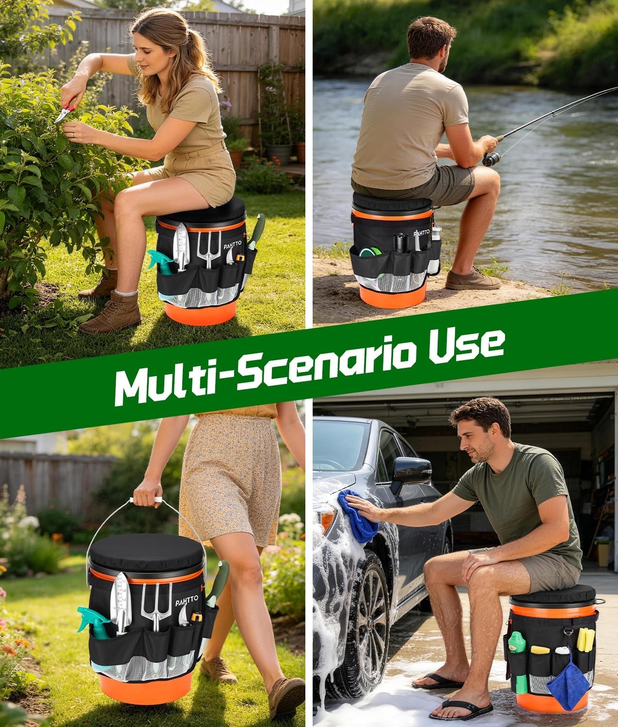 5 Gallon Bucket Seat with Tool Organizer Bag Waterproof Comfortable Cushion