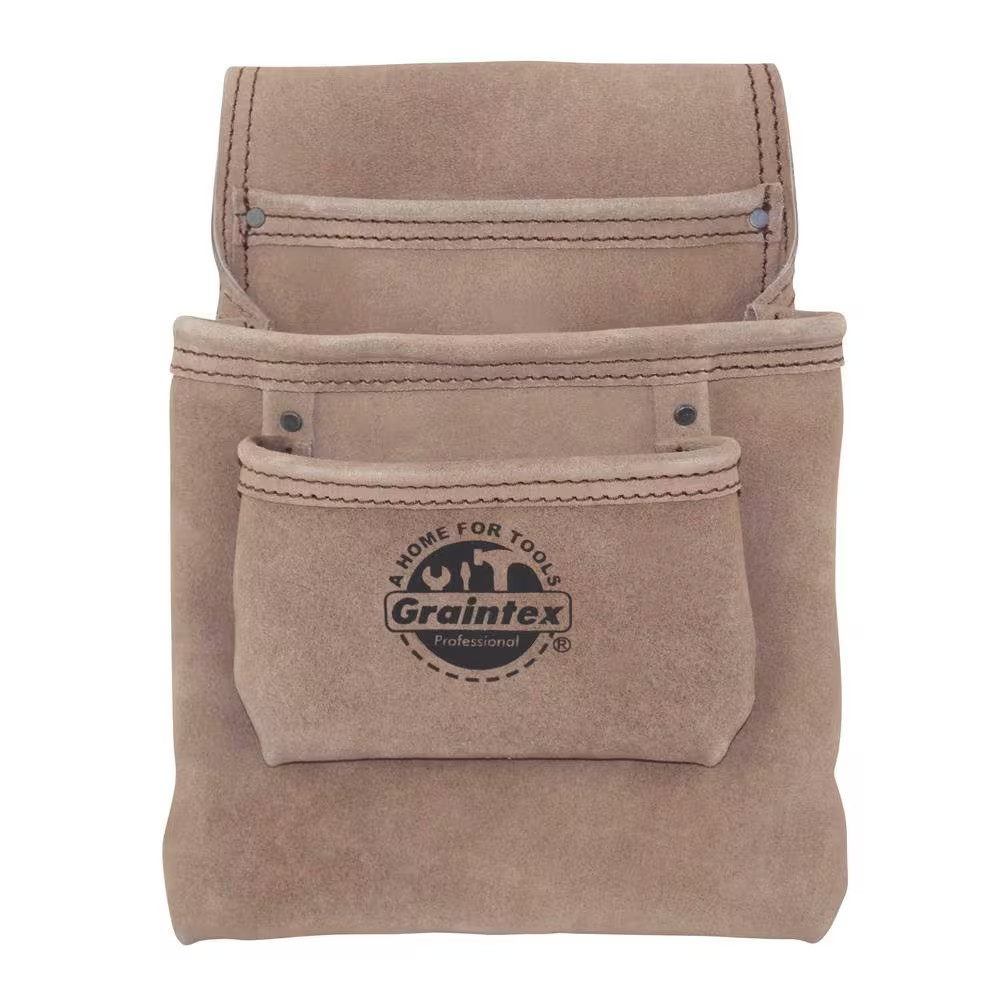 3-Pocket Suede Leather Nail and Tool Pouch