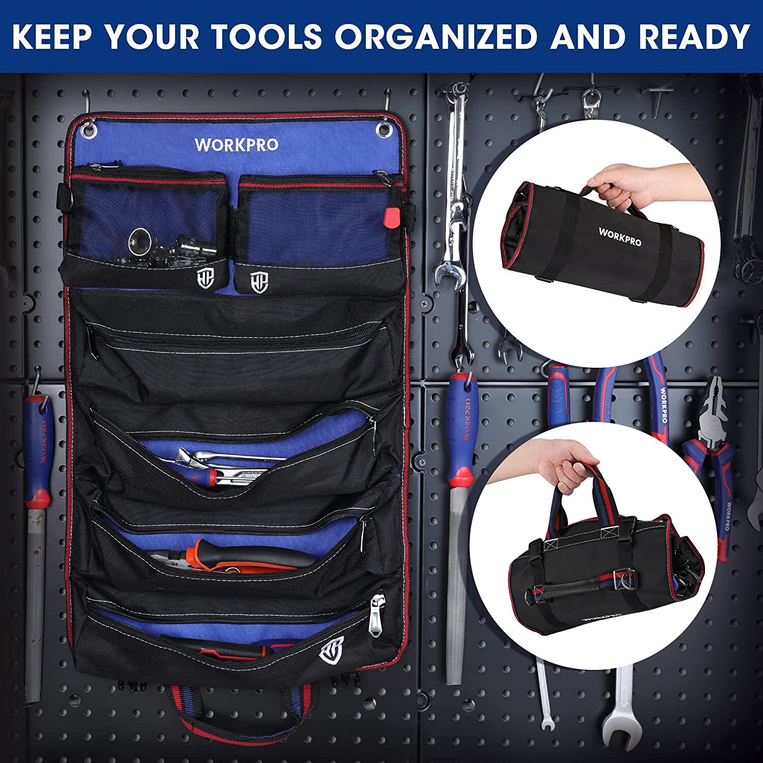 WORKPRO Roll Up Tool Bag Heavy Duty Tool Pouches Tool Bag Organizer W/ 6-Pockets