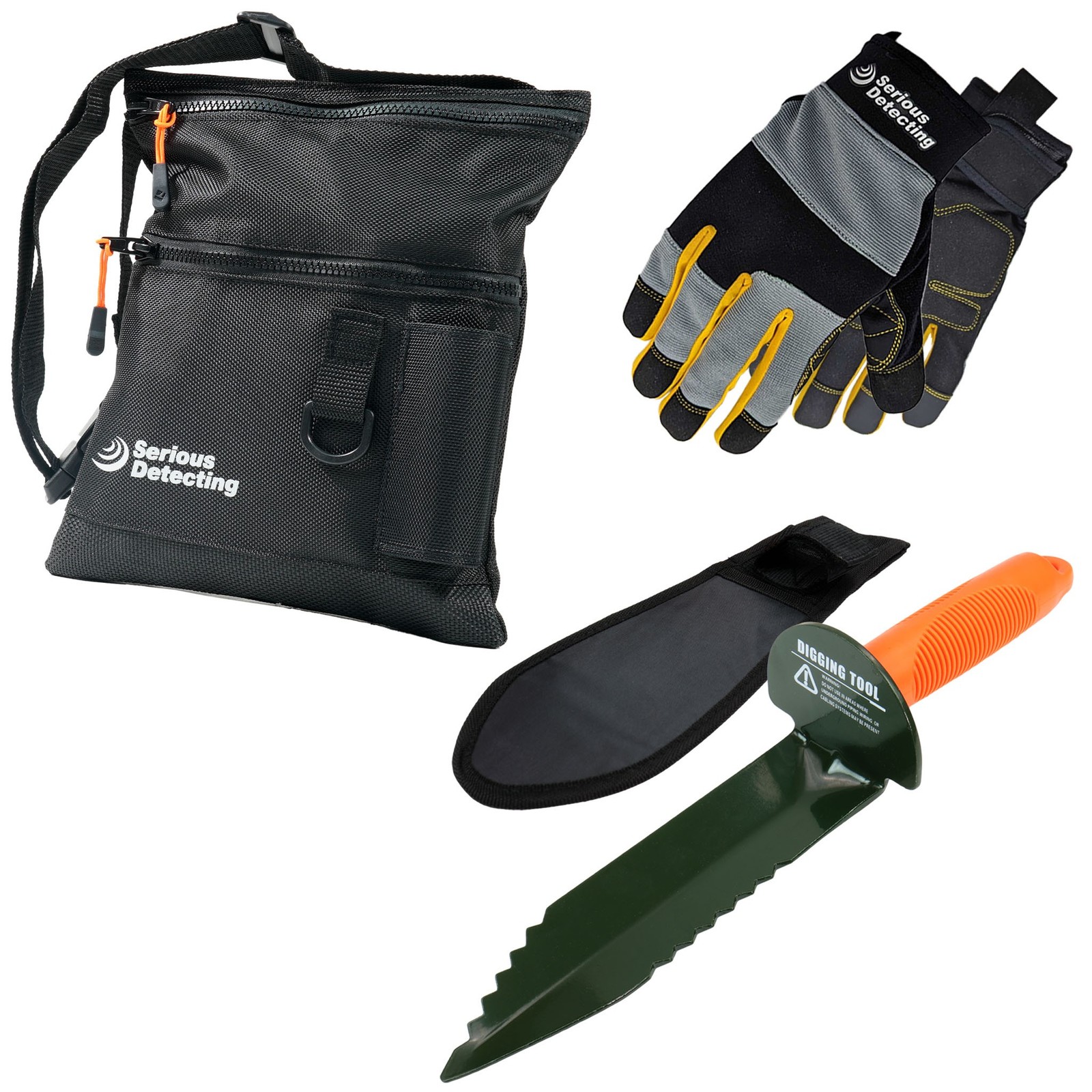 Serious Detecting Mesh Beach Finds Bag w/Digging Tool & Gloves for Detecting