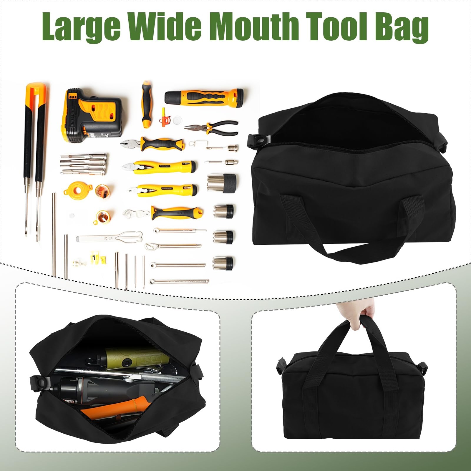 Small Tool Bag,Close Top Wide Mouth Tool Organizer Bag,Large Capacity Tool Ba…