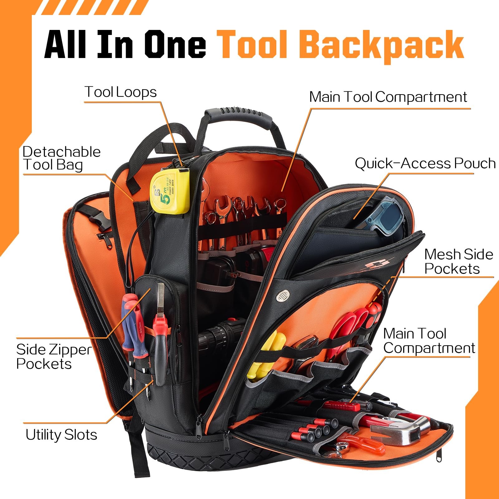 Golkcurx Tool Backpack, Heavy-Duty 1680D Carrier black
