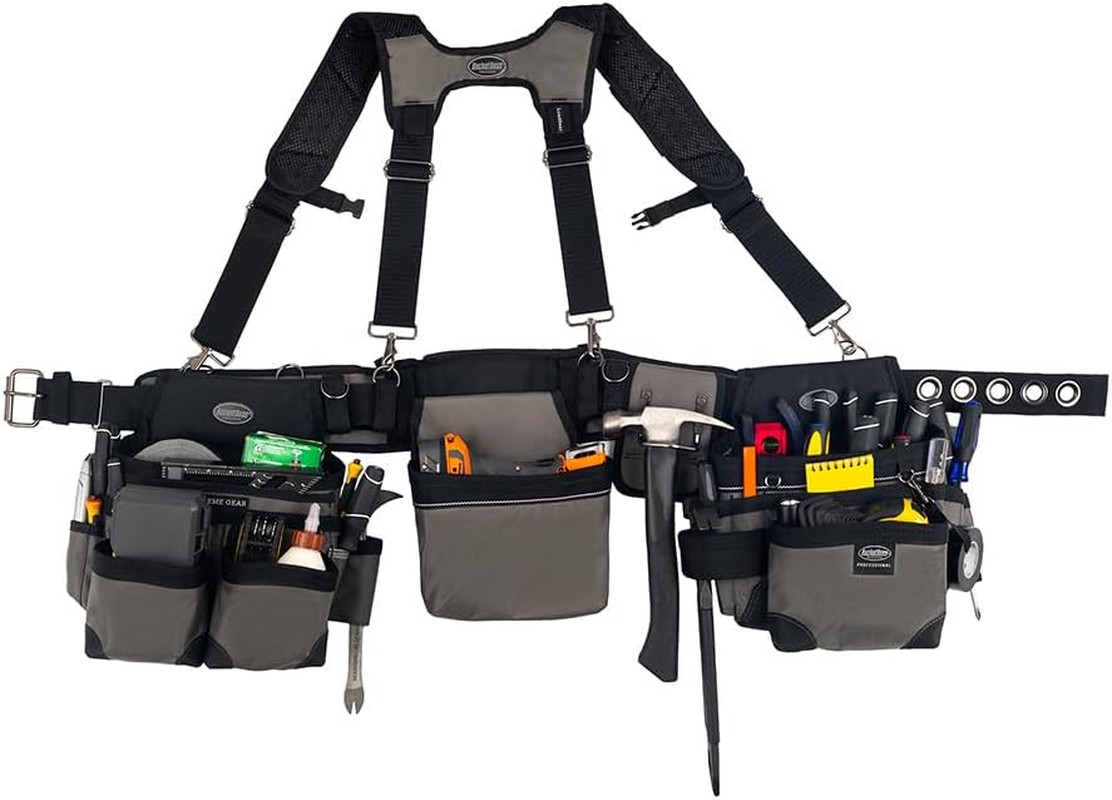 Mullet Buster 3 Bag Tool Belt with Suspenders in Grey, 55135, Black, Full Size