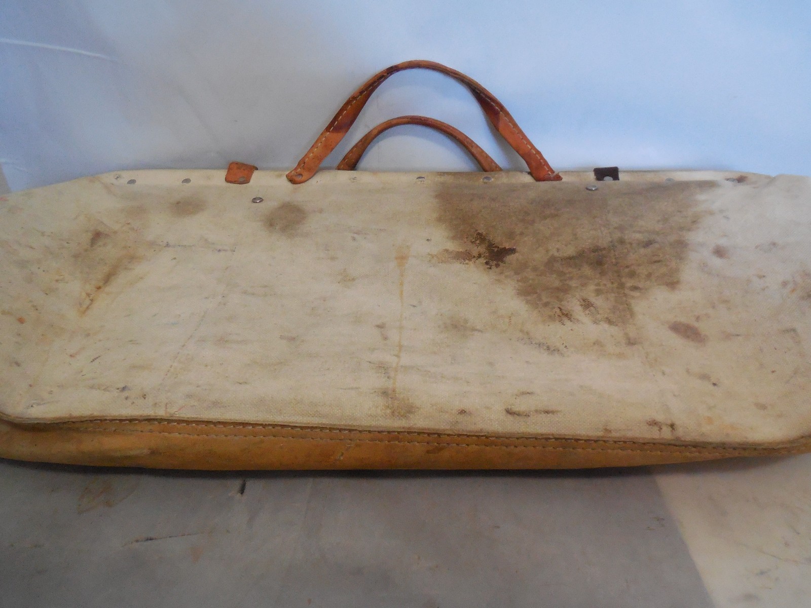 Vintage Canvas – Leather Wide Mouth Tool Bag Mason Carpenters bag 24″ X 12″ X 8″