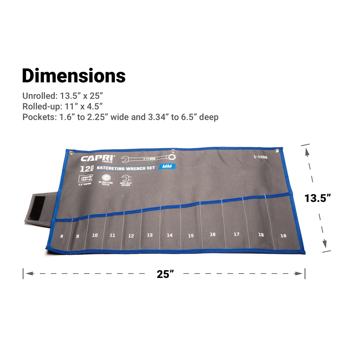 Wrench Roll Up Pouch, Metric, 12 Pockets