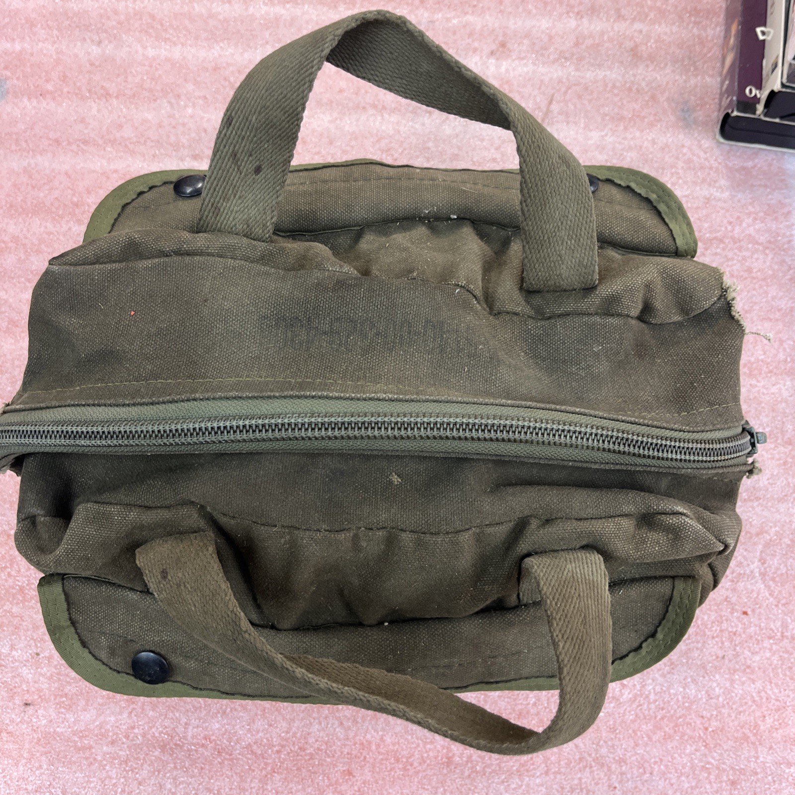 Vintage US Army Military Green Canvas Everyday Field Carry Mechanics Tool Bag