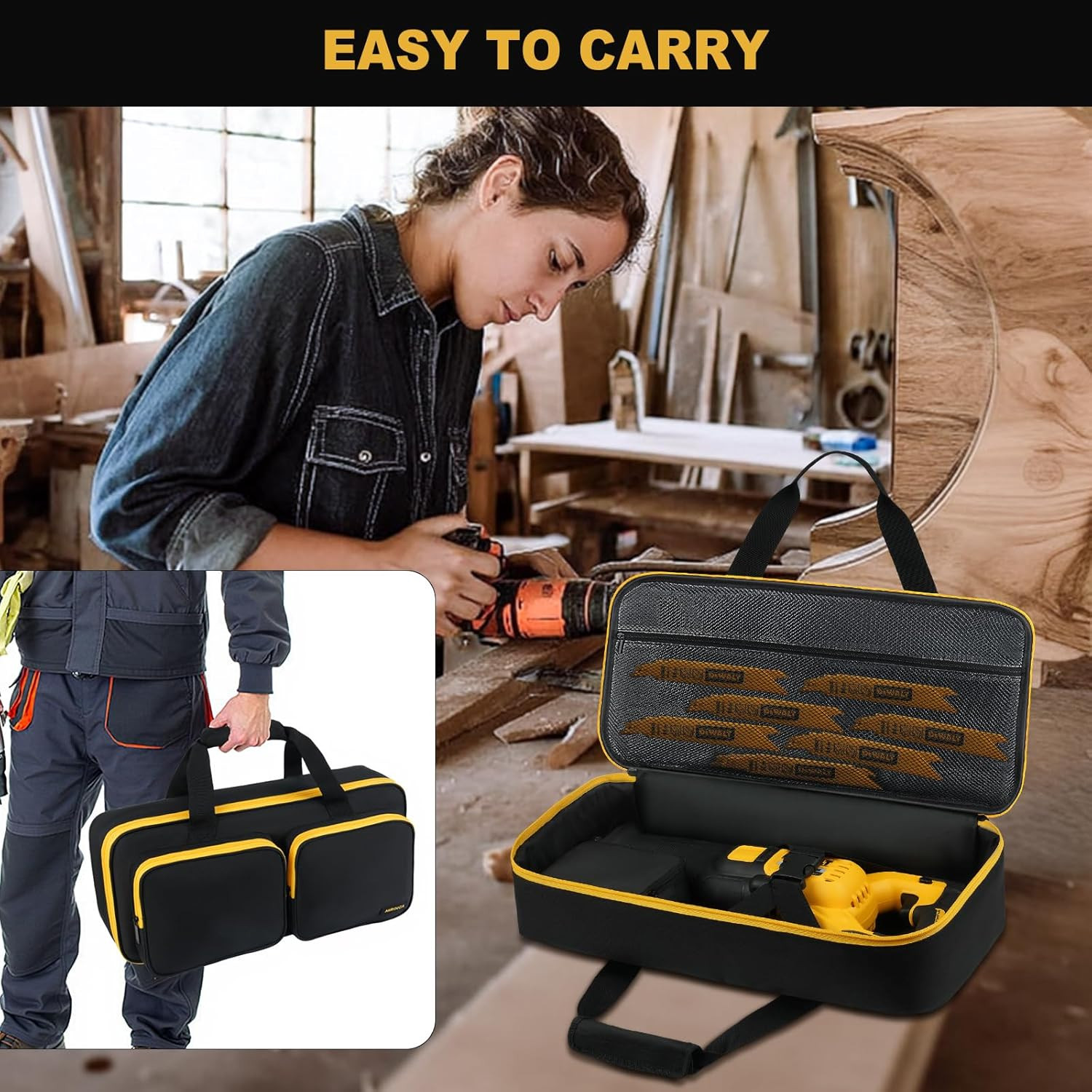 Reciprocating Saw Storage Case 18.7 in Tool Bag Blade Battery Charger Pockets