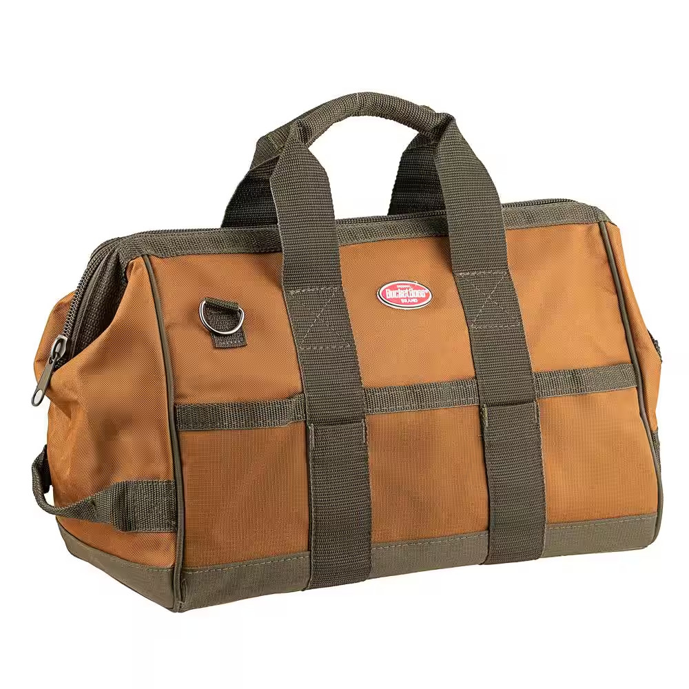 Gatemouth 16 In. Tool Bag in Brown and Green with 16 Pockets