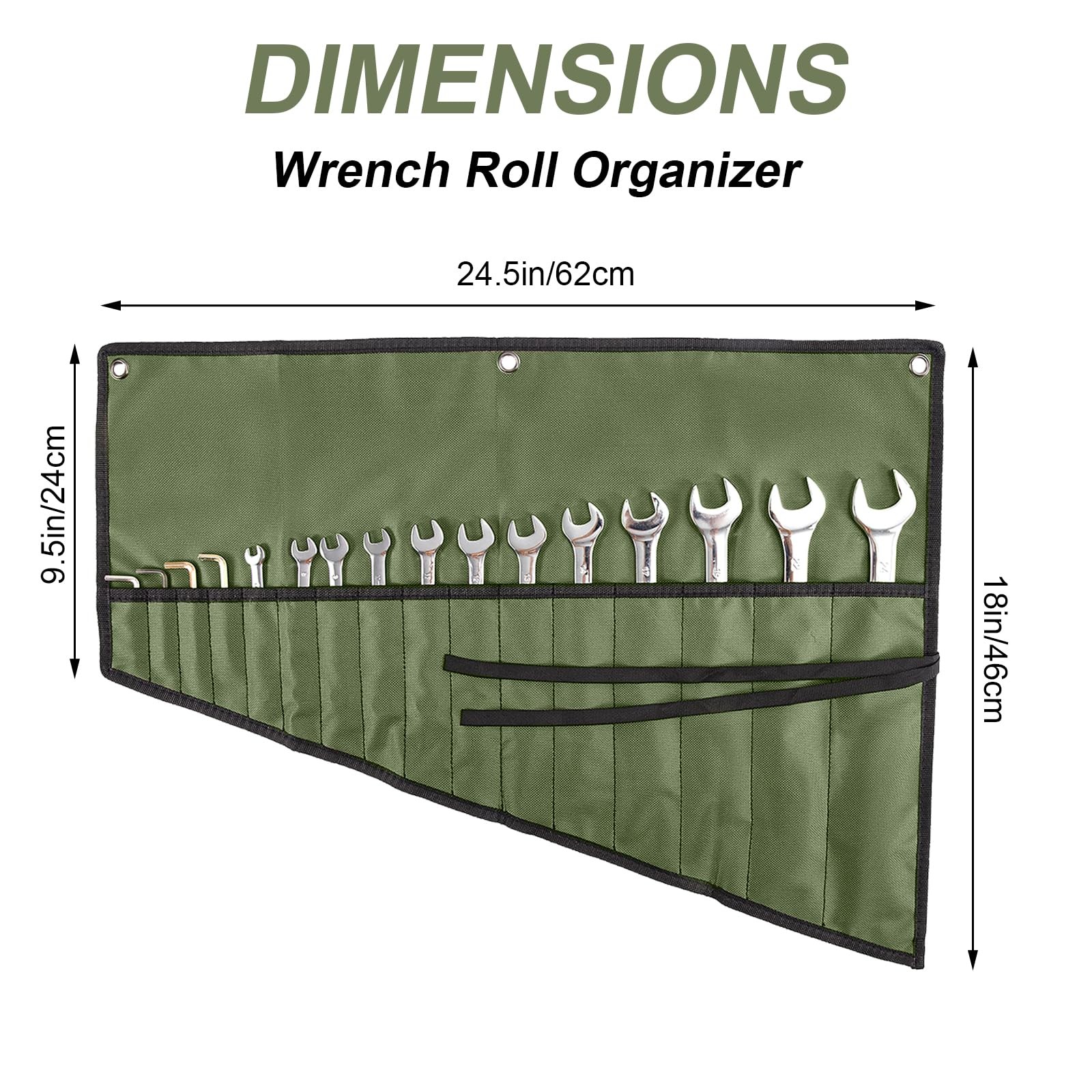 Wrench Organizer,Tool Roll Pouch – 16-Pocket Waterproof Oxford Army Green