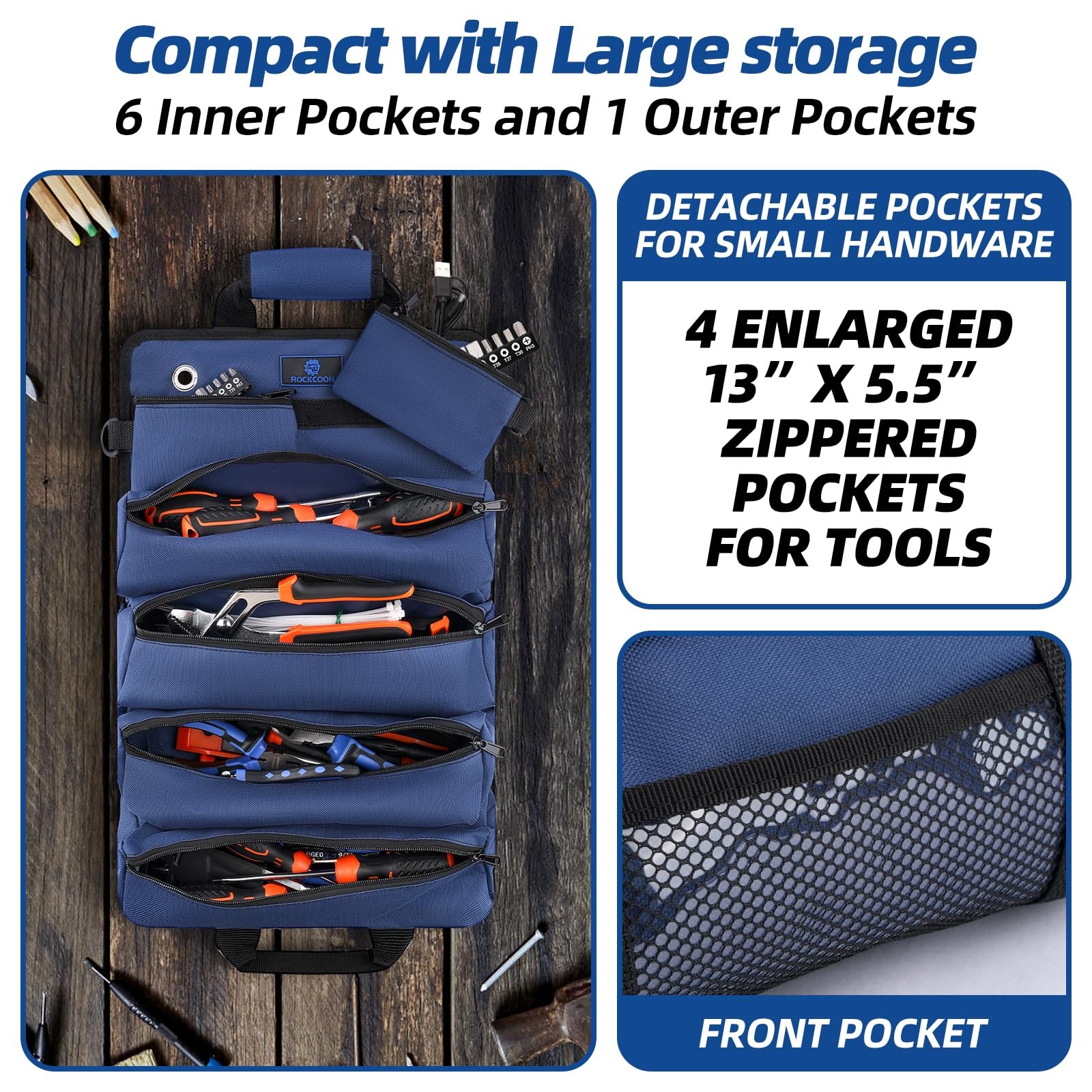 Tool Roll Bag, Heavy Duty Tool Organizer Roll Up, Portable Tool Storage Bag