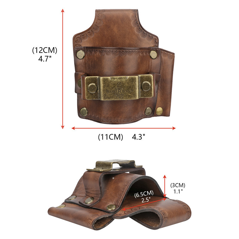 Leather 3-in-1 Tools Belt Carry Pouch Hammer Hanger Tape Measure Holder-TOURBON