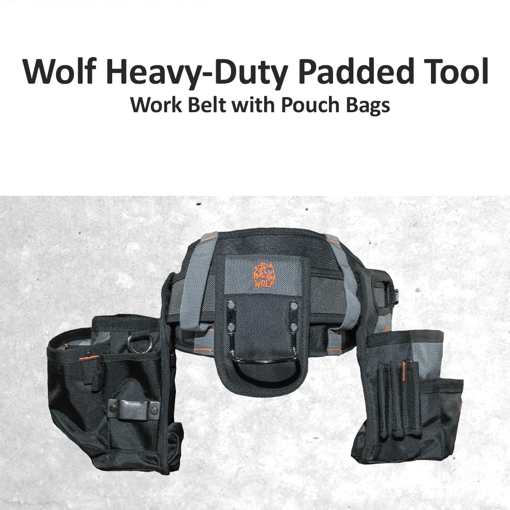 WOLF WTB300 Heavy-Duty Tool Belt with Pouch for Contractors & Electricians