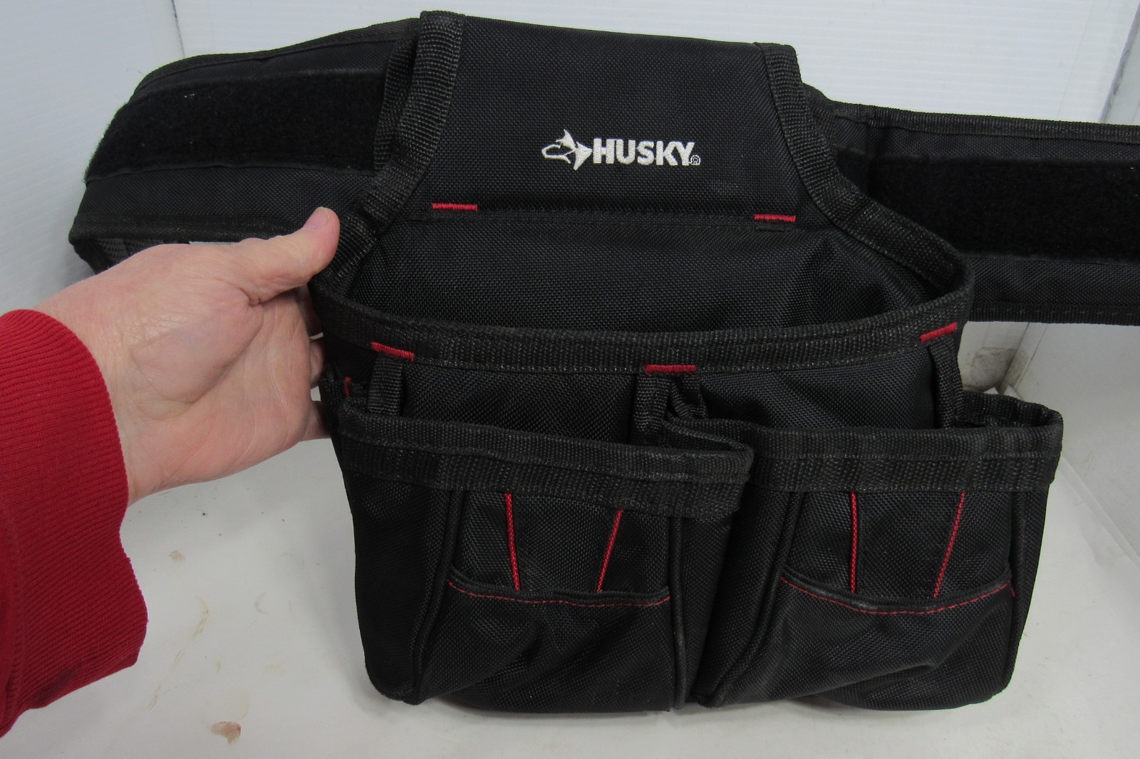 Husky Maintenance Tool Belt Pouch 3-Pocket Polyester Black Back Flap Design