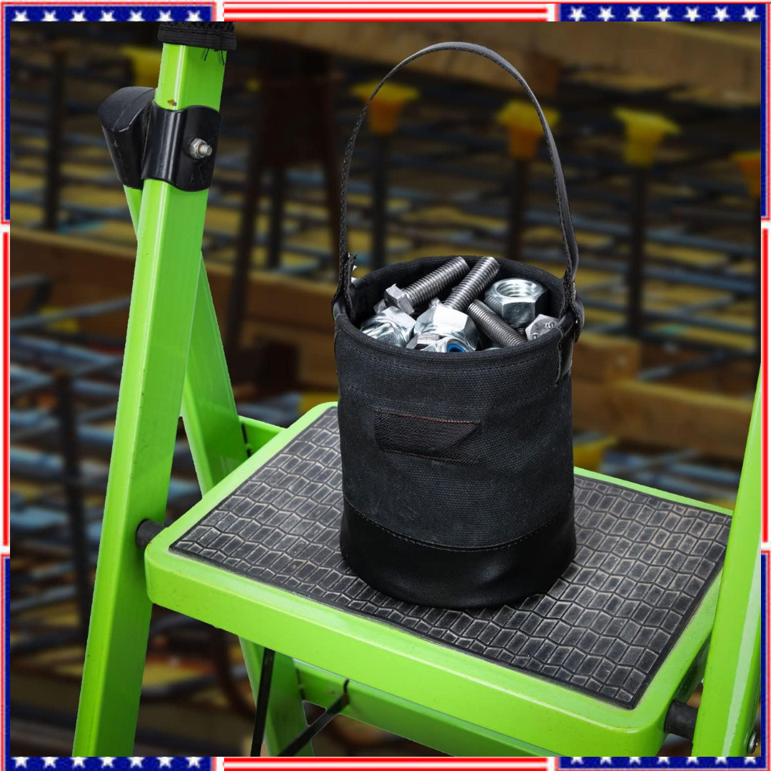 Tool Bucket Mini Small Parts Bag Heavy Duty Natural Canvas & Leather Bottom