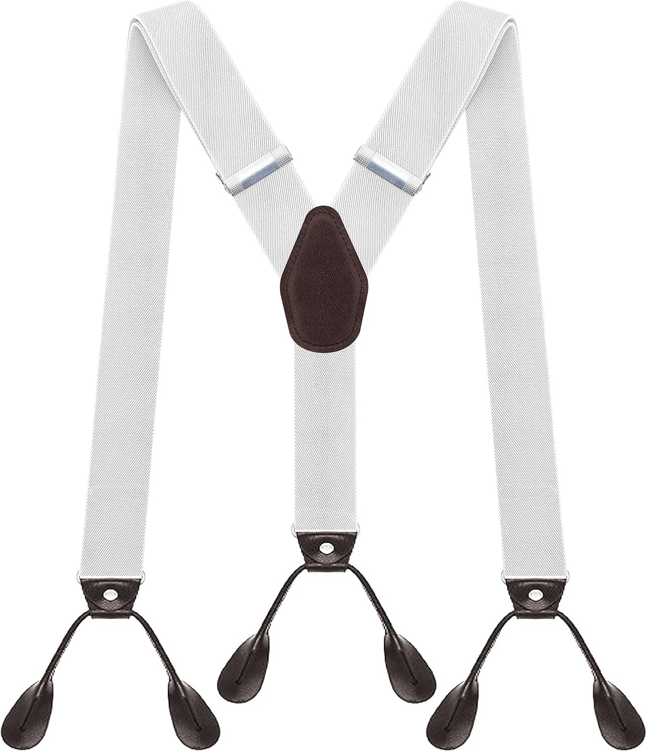 Suspenders for Men Button End Heavy Duty Big and Tall One Size, White