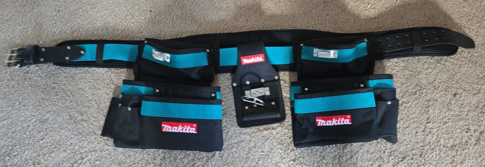 Makita Heavy Duty Tool Belt Back Support Strap Multiple Pouches 56″ Long NEW