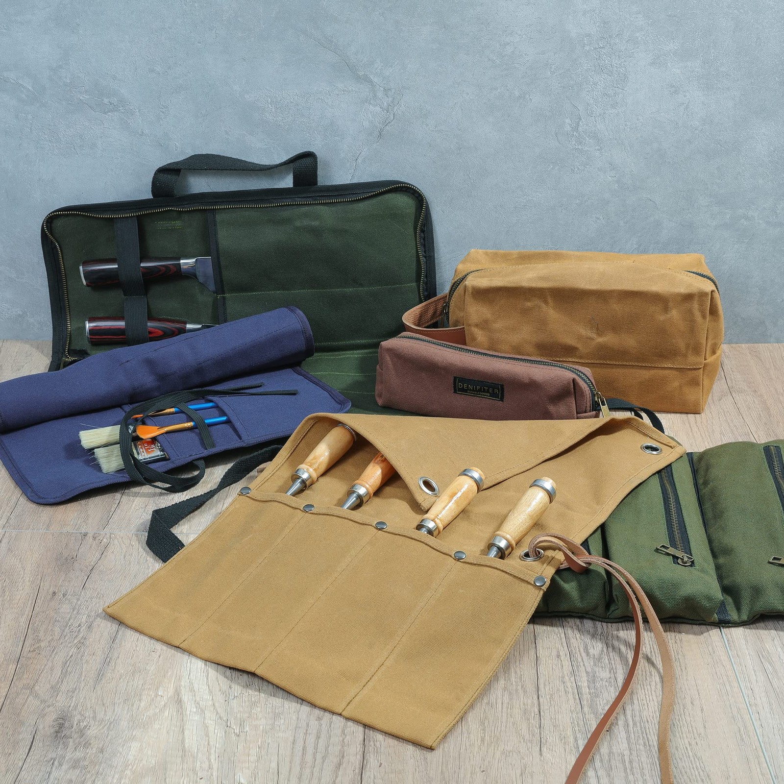 Wrench Roll up Bag, Heavy Duty Waxed Canvas Small Tool Organizer Pouch with 4…