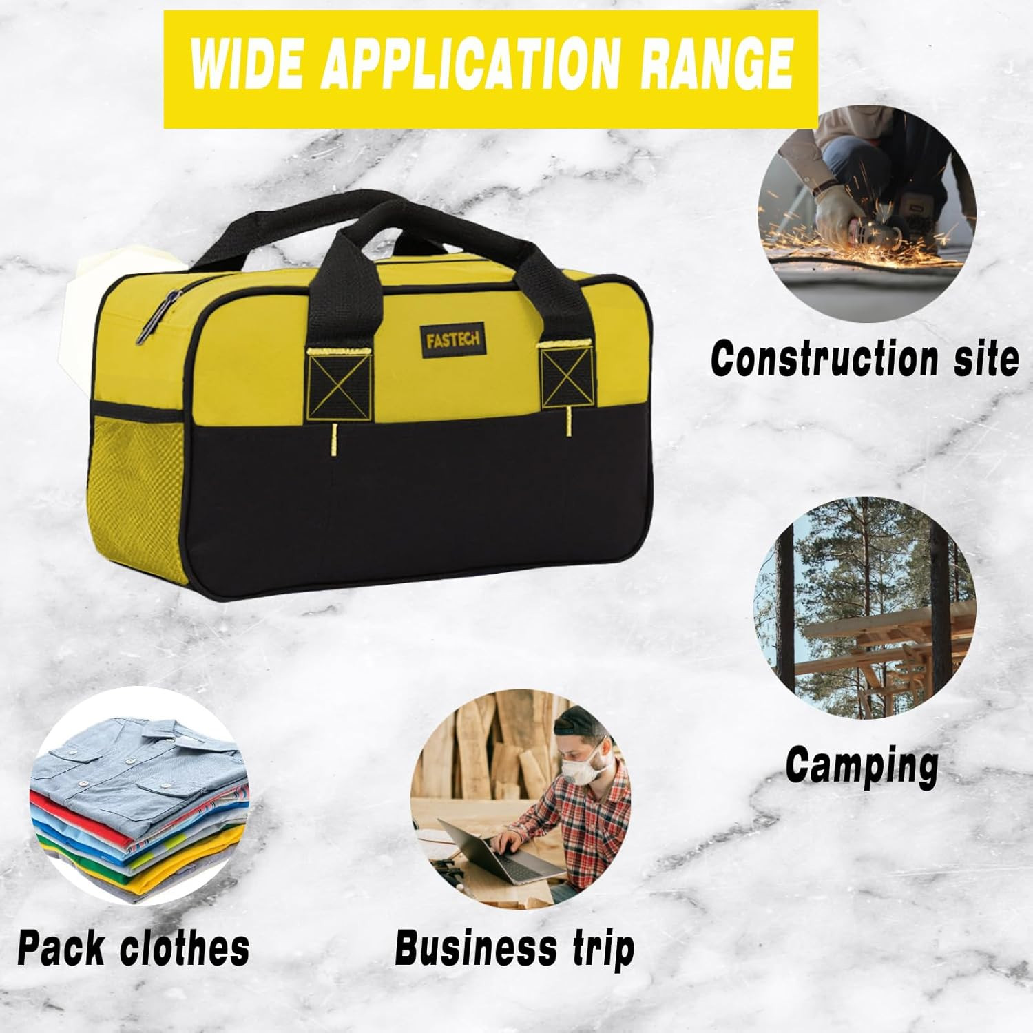 14 Inch Zipper Tool Bag, Small Wide Mouth Tool Tote Bag, Waterproof Tool Organiz