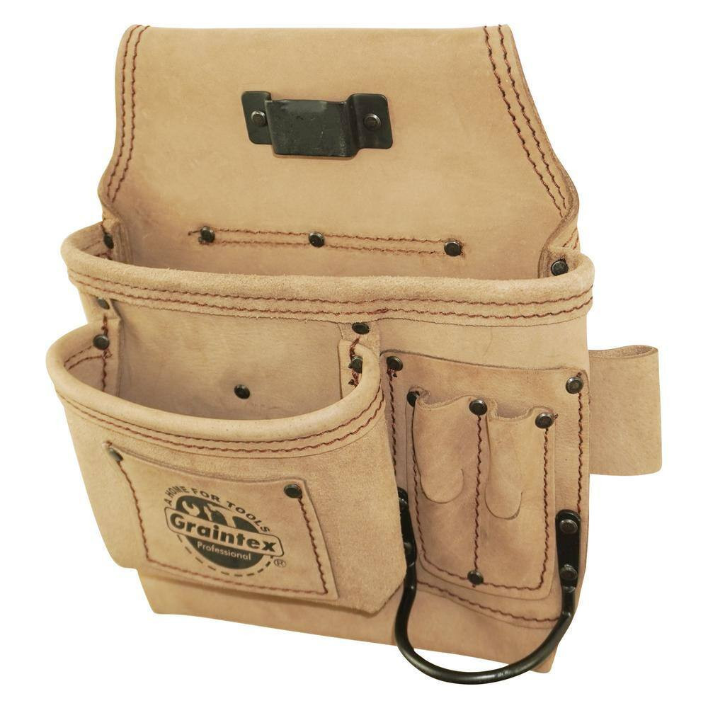 5-Pocket Left Handed Beige Top Grain Leather Tool Pouch