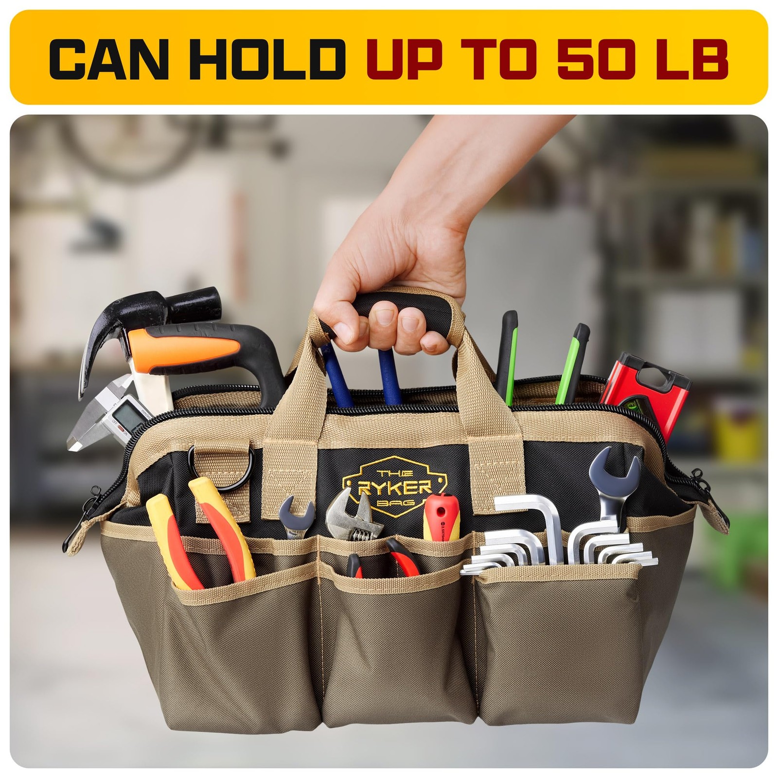 Ryker 14’’ Heavy Duty Tool Bag. Tool Box Organizer for Electrician & Plumber
