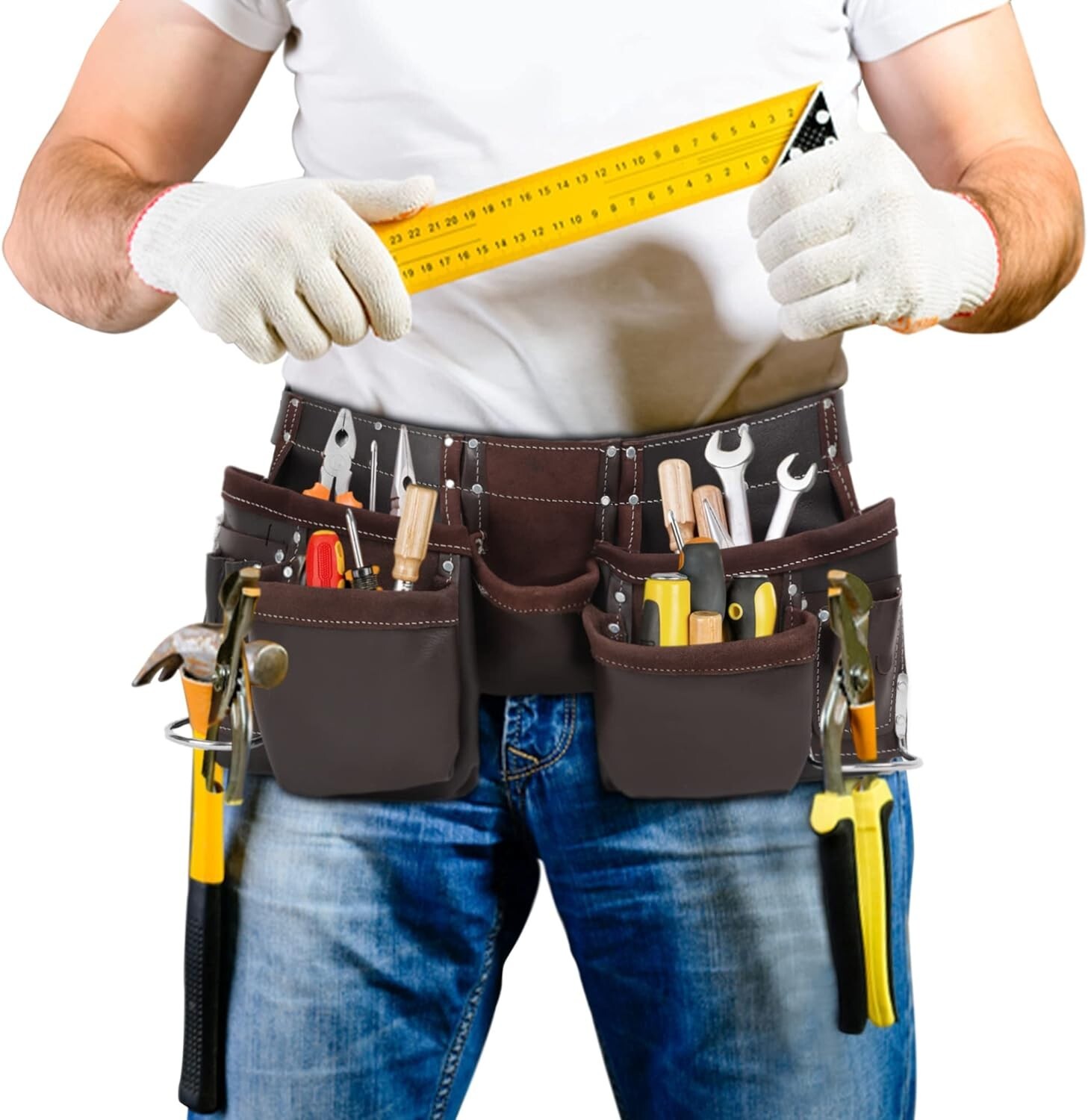 12-Pocket Oil Tanned Tool Bag Belt – Leather for Pros & DIY Electricians