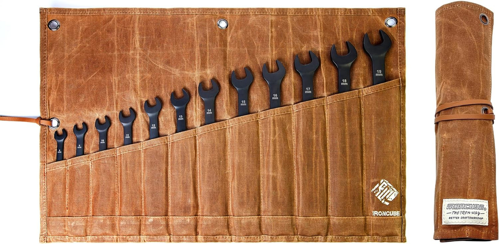 Tool Roll Up Pouch for Hand Tools & Wrenches 12 Pocket Storage Waxed Canvas Bag