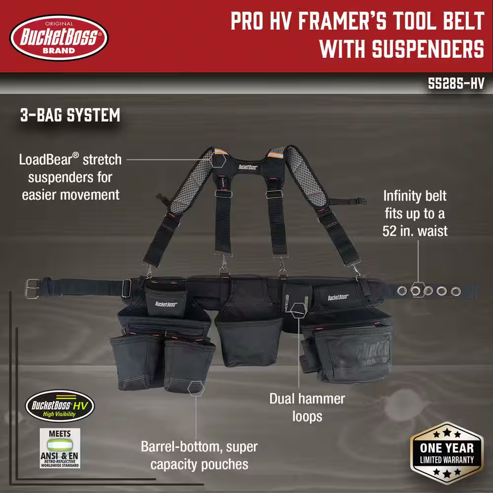 3-Bag 17-Pocket Professional High Visibility Framers Work Tool Belt Tool Storage